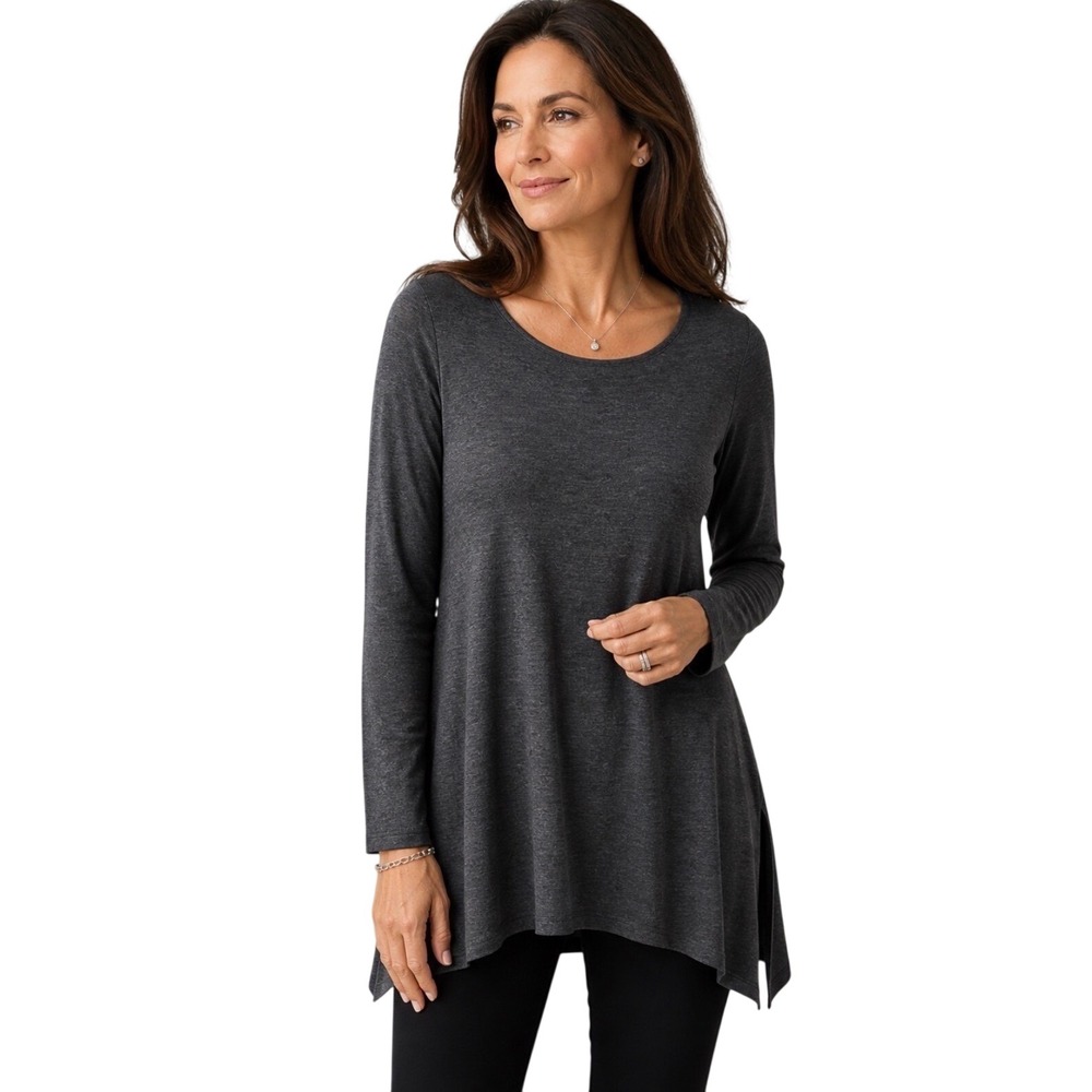Eileen Fisher Gray Viscose Long Sleeve Side Slit Tunic Dress Size XSmall